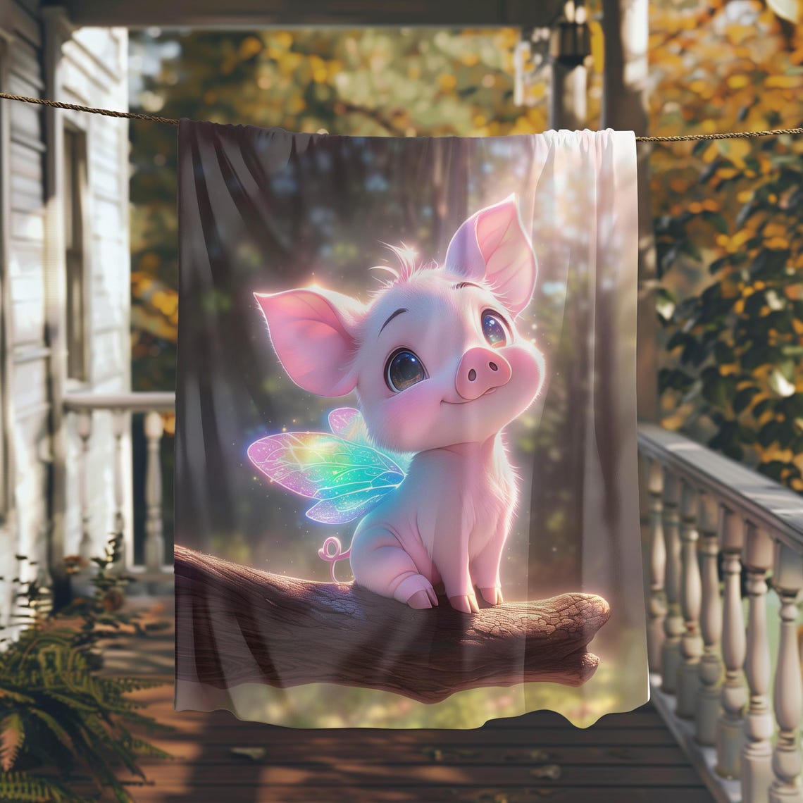 Tiny Pink Piglet with Iridescent Fairy Wings in the Forest Poster