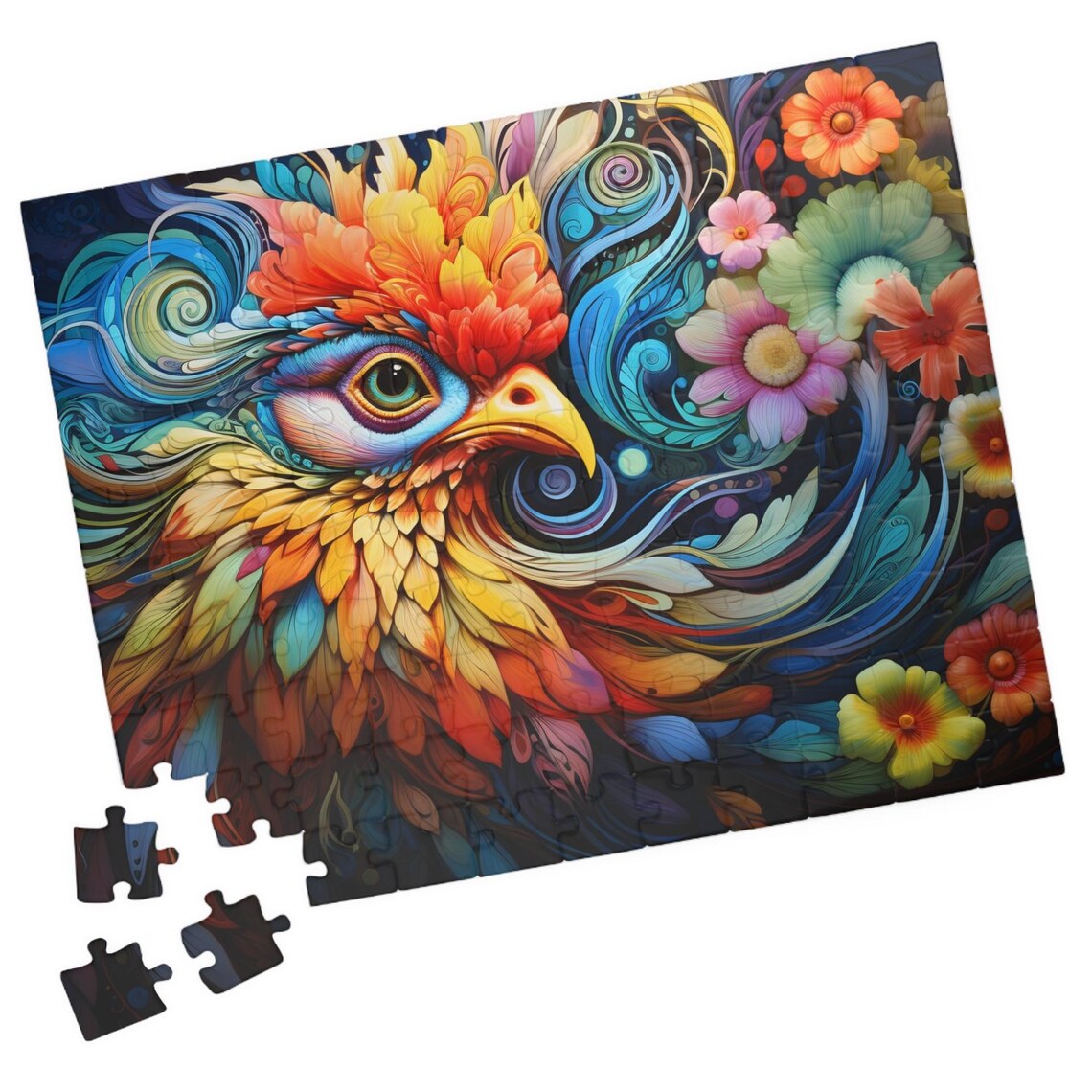 Colorful Bohemian Chicken Swirl Art Whimsical Folk Bird Poster