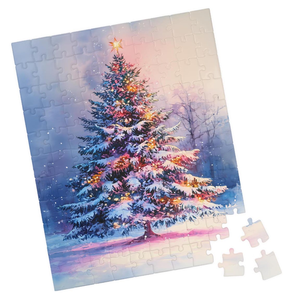 Christmas Tree at Pink Twilight With Star Topper Pastel Snow Poster
