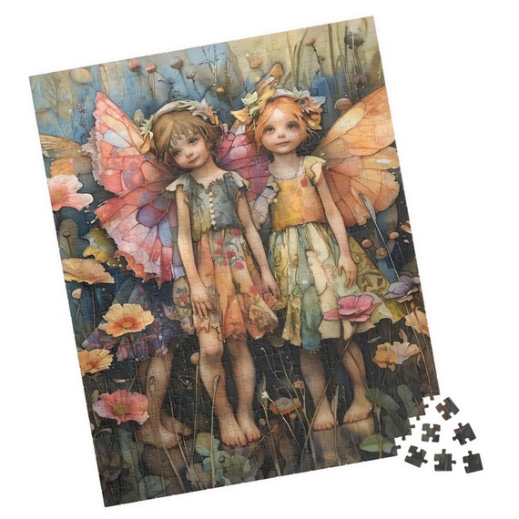 Two Little Fairies Wildflowers Butterfly Wings Watercolor Poster