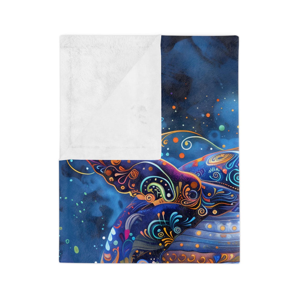 Ornate Mandala Whale Swimming in a Deep Midnight Blue Sea Poster - Image 4