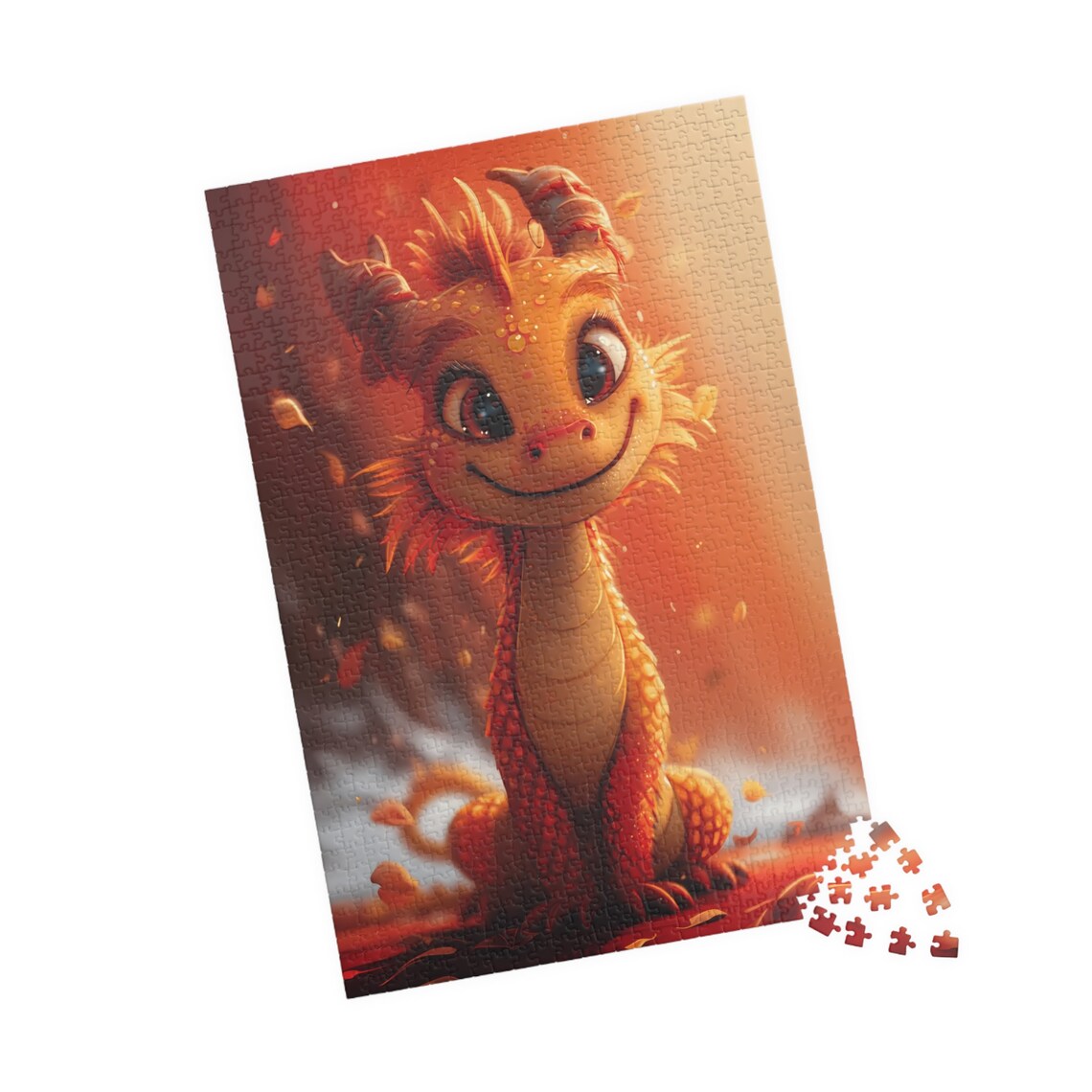 Cute Smiling Baby Dragon Playing Among Glowing Autumn Leaves Poster - Image 4