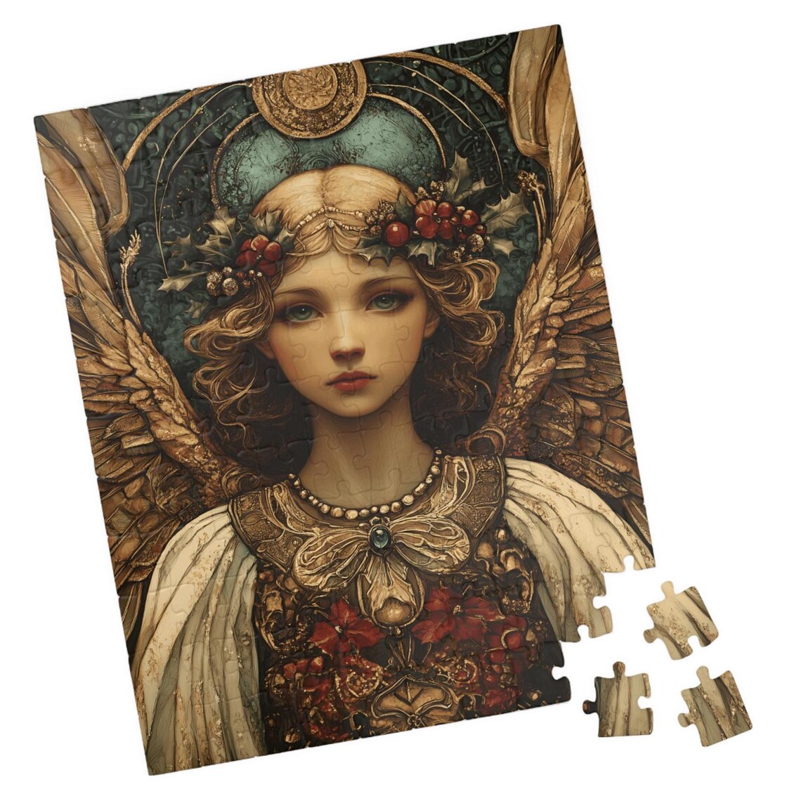 Elegant Angel Holly Berry Crown Golden Halo Vintage Style Poster