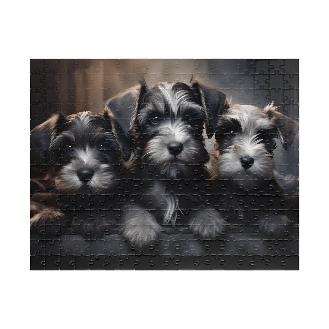Three Cute Miniature Schnauzer Puppies in Salt and Pepper Art Print - Image 3