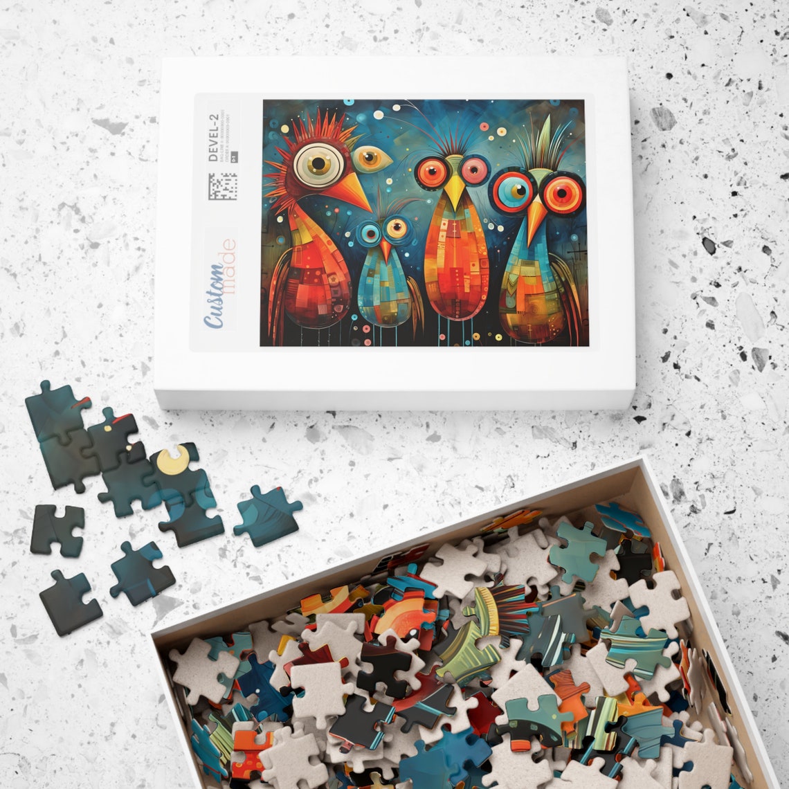 Four Silly Colorful Birds With Huge Googly Eyes Abstract Mosaic Poster - Image 4