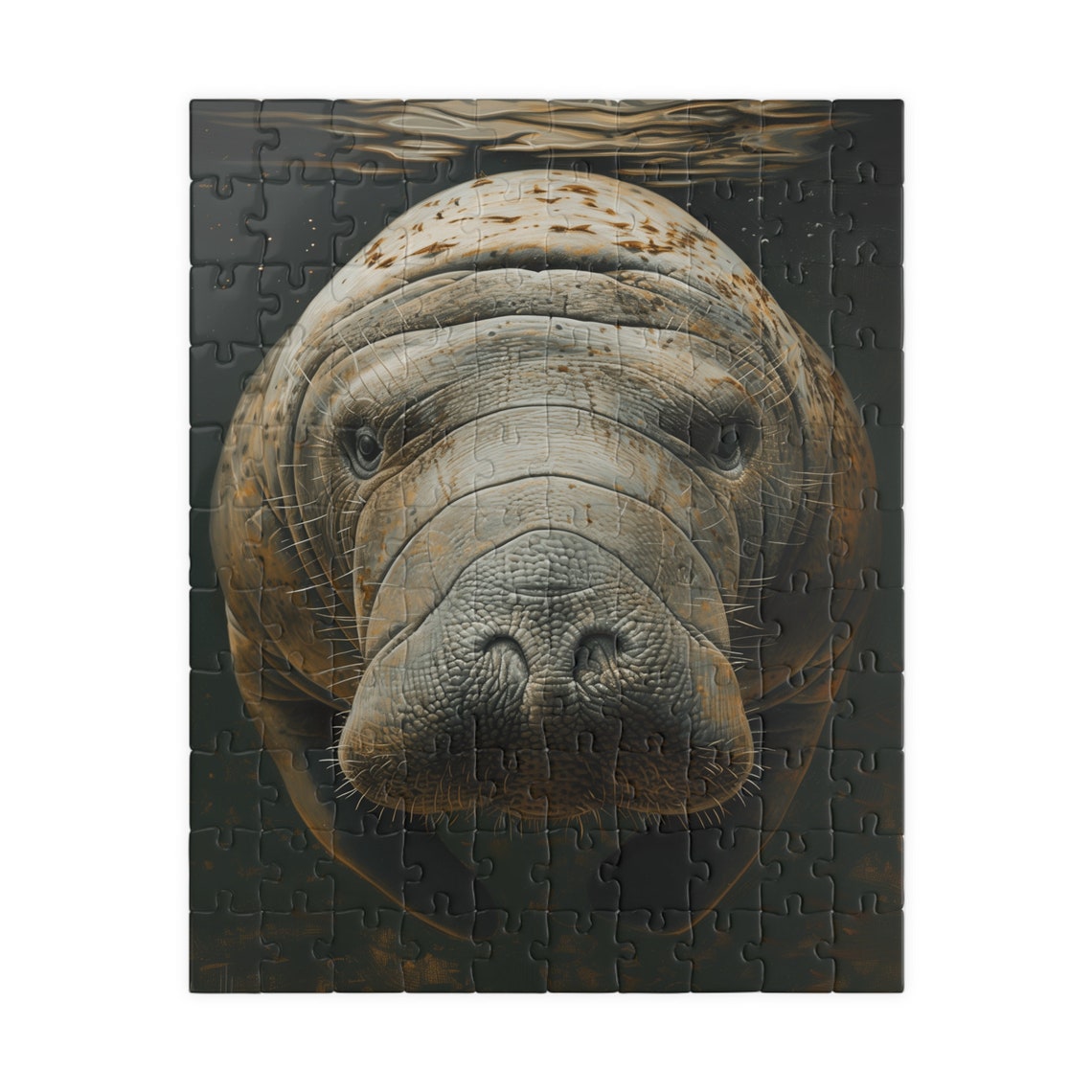 Gentle Manatee Face Close Up Swimming in Dark Ocean Water Print - Image 2