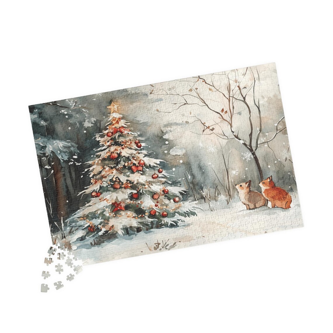 Watercolor Christmas Tree in the Forest Art Print - Image 4