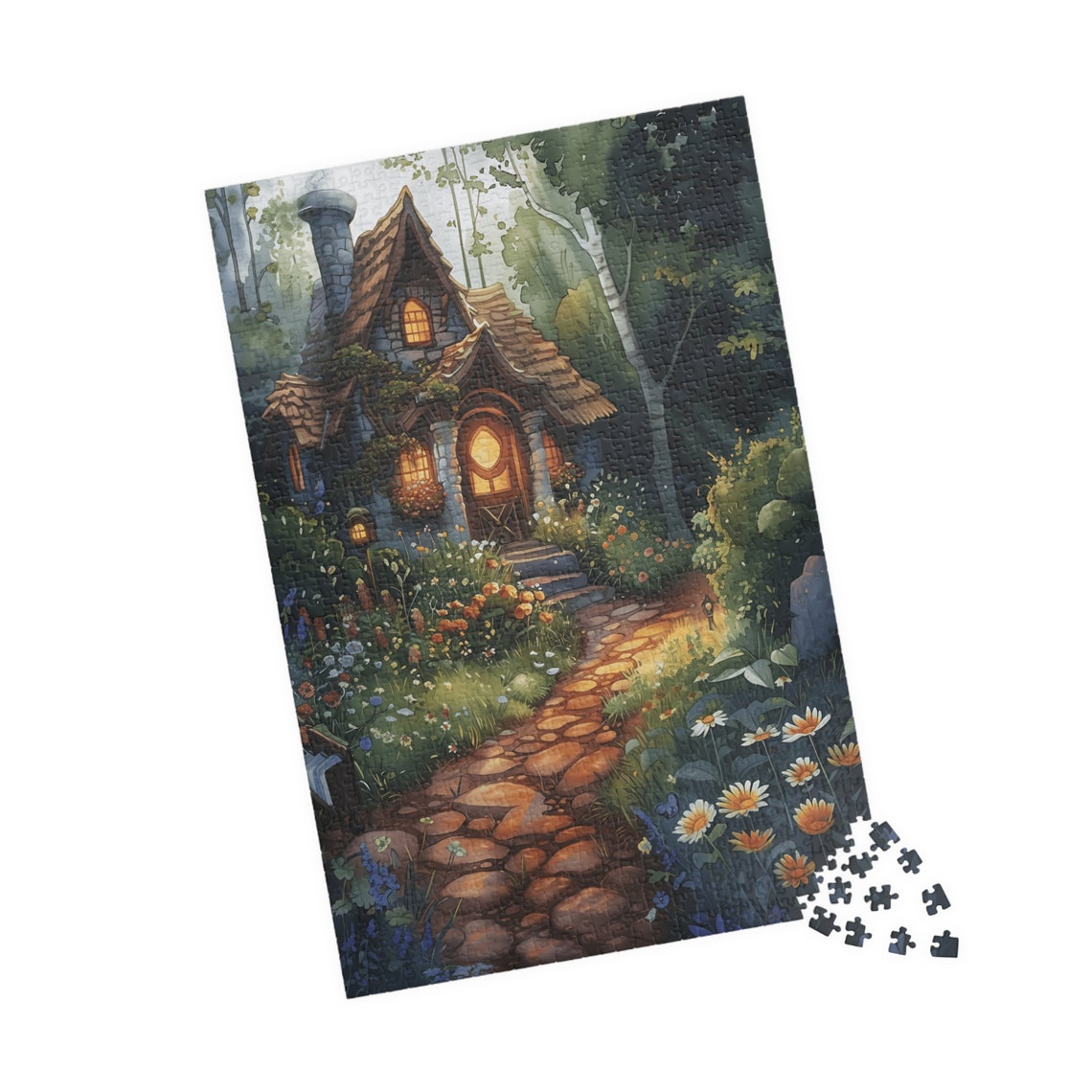 Watercolor Country House Thatched Roof Forest Garden Path Poster - Image 4