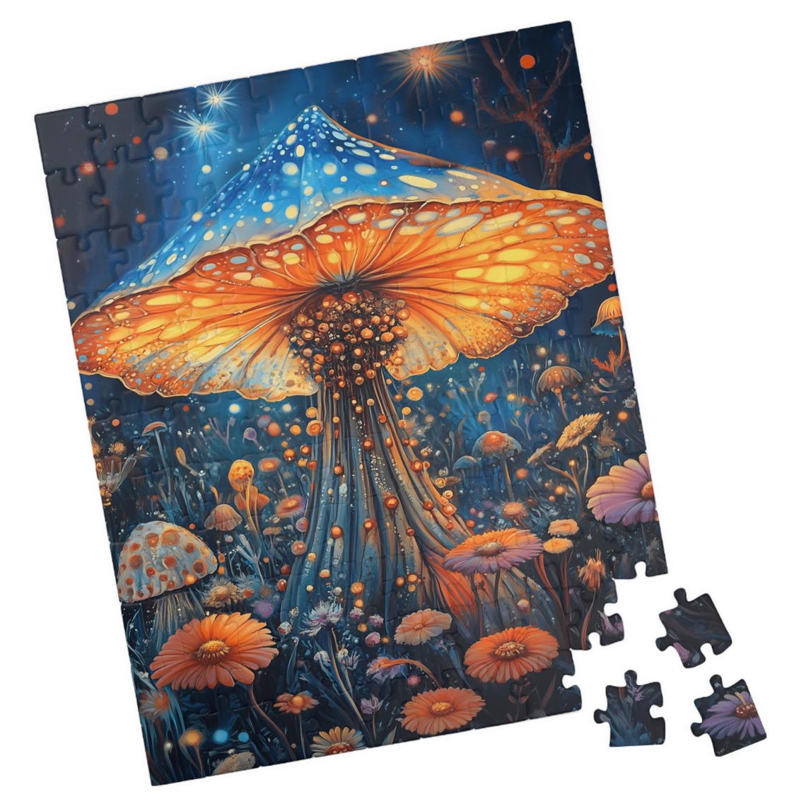 Glowing Mushroom Night Garden Starry Sky Jigsaw Puzzle Print