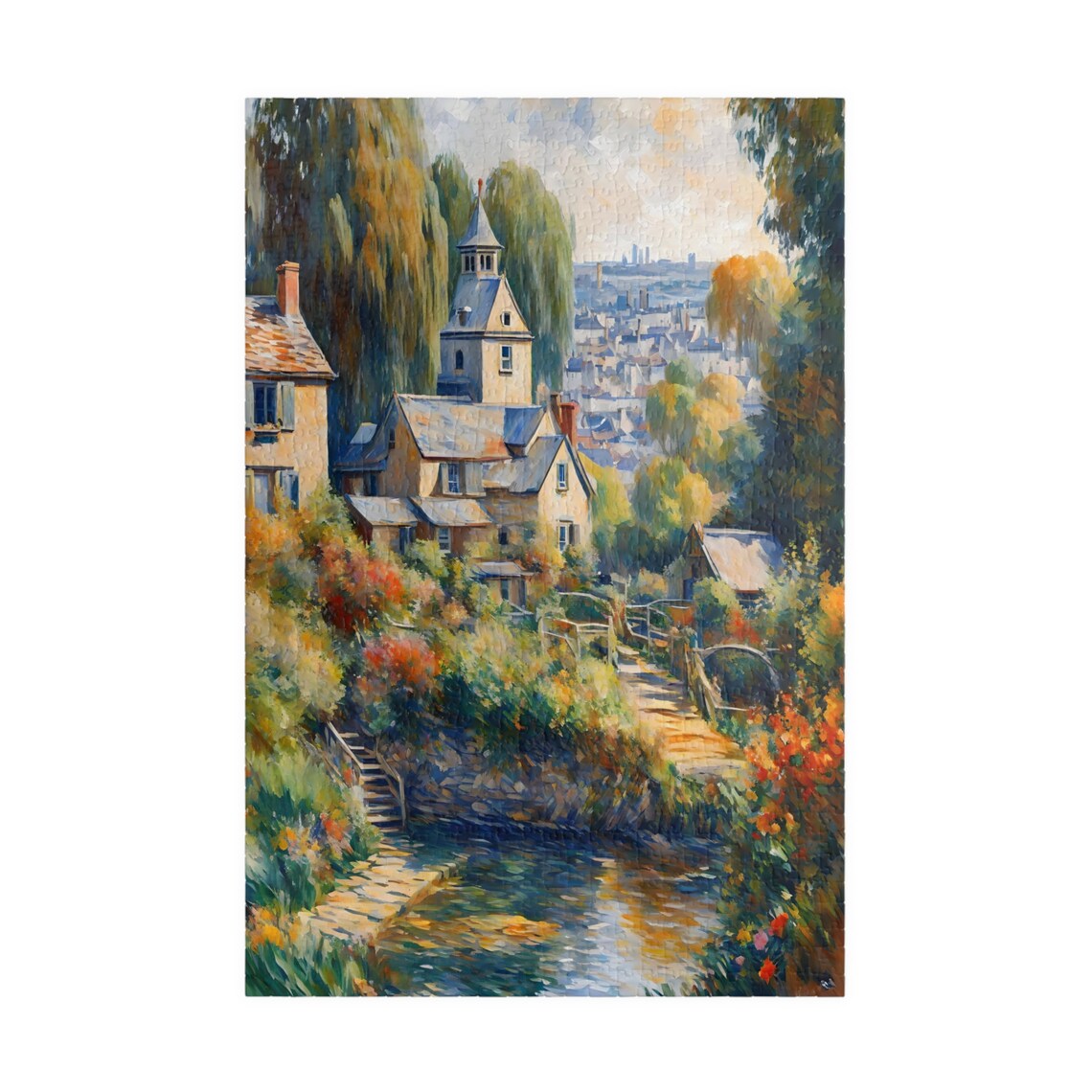 European Riverside Village Impressionist Landscape Painting Art Poster - Image 3
