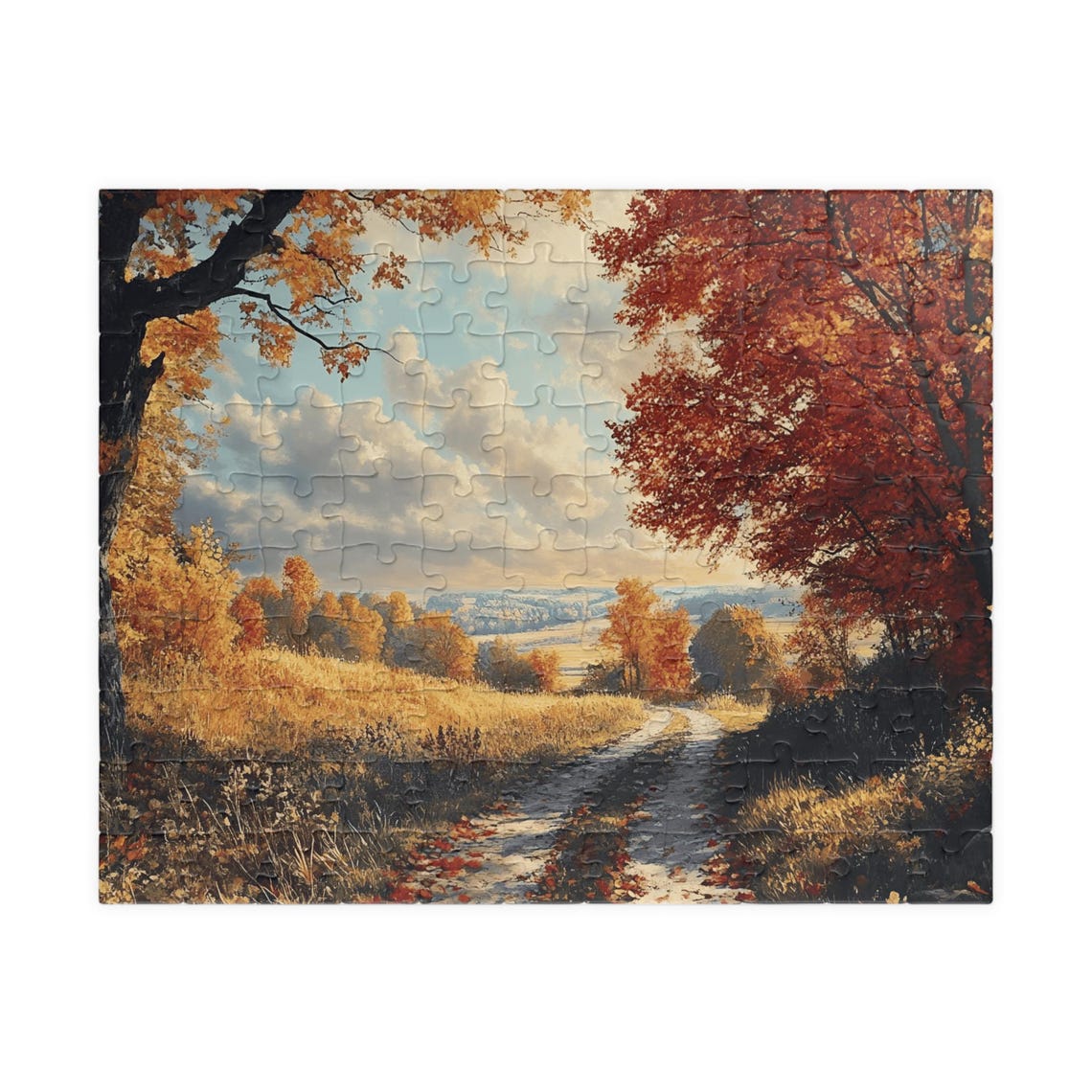 Autumn Country Road Through Golden and Red Trees Landscape Poster - Image 5
