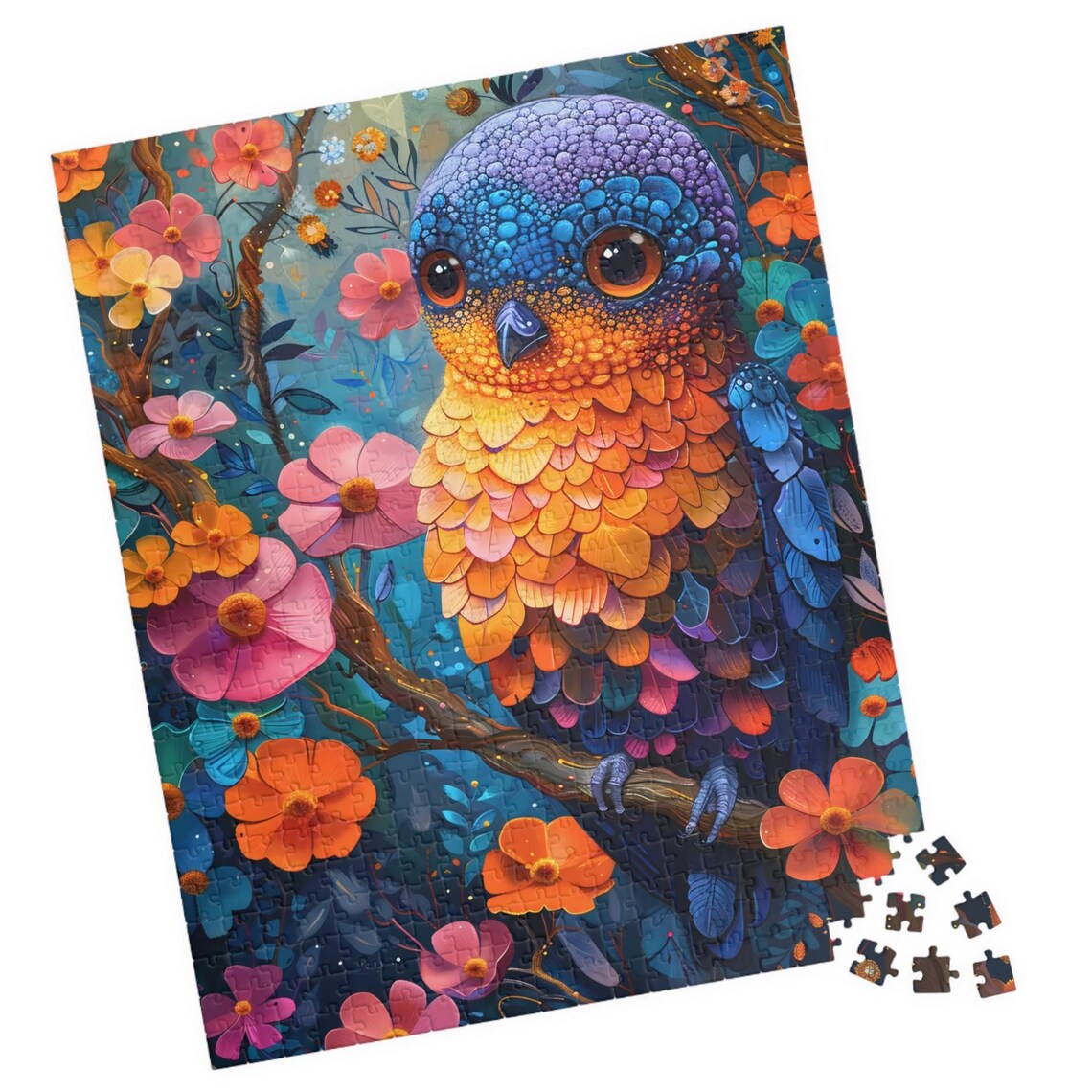 Colorful Fantasy Bird Flower Garden Cute Whimsical Bird Poster