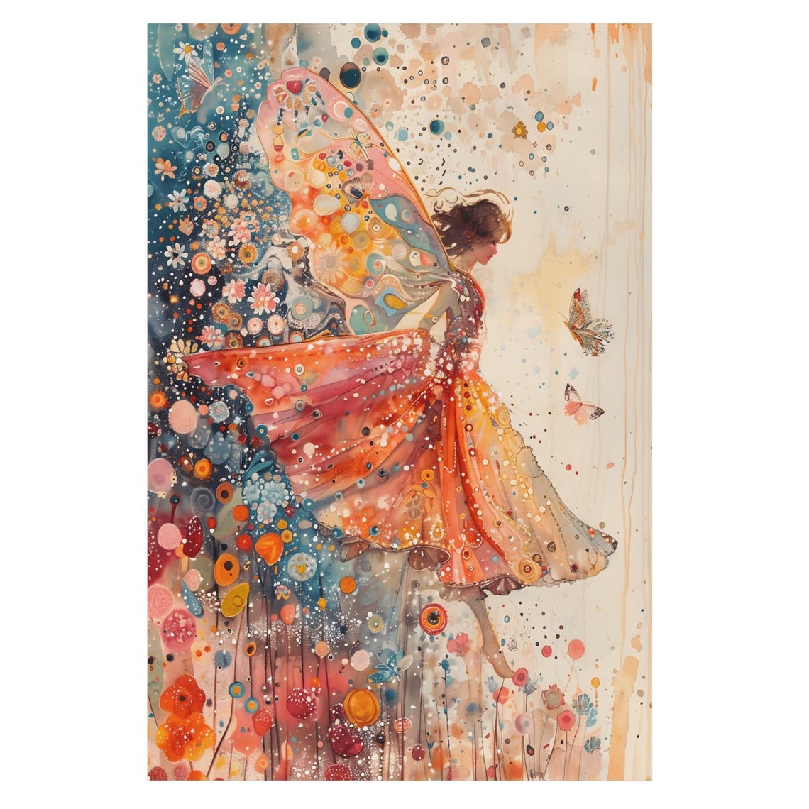 Spring Fairy Dancing with Butterfly Wings in a Flower Garden Poster - Image 3