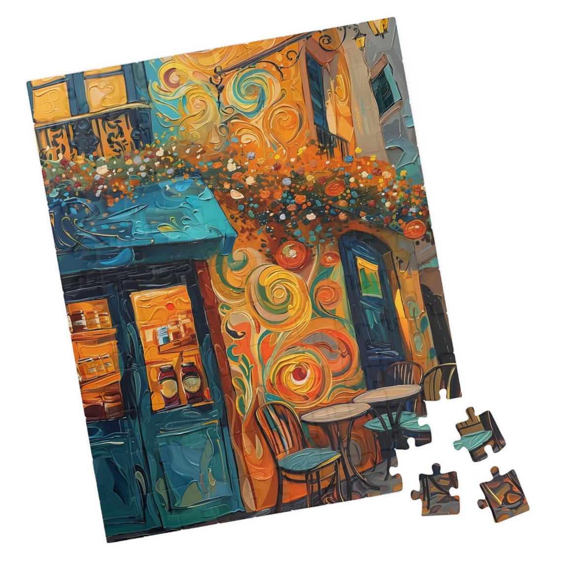 Colorful Parisian Cafe Swirling Impasto Storefront Art Poster