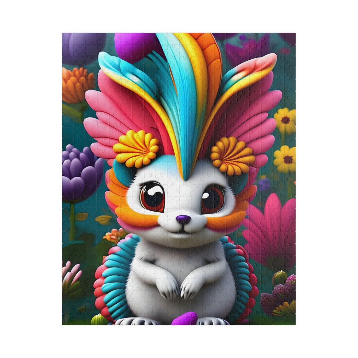 Lumina Cute White Fantasy Bunny Rainbow Feather Headdress Poster - Image 5