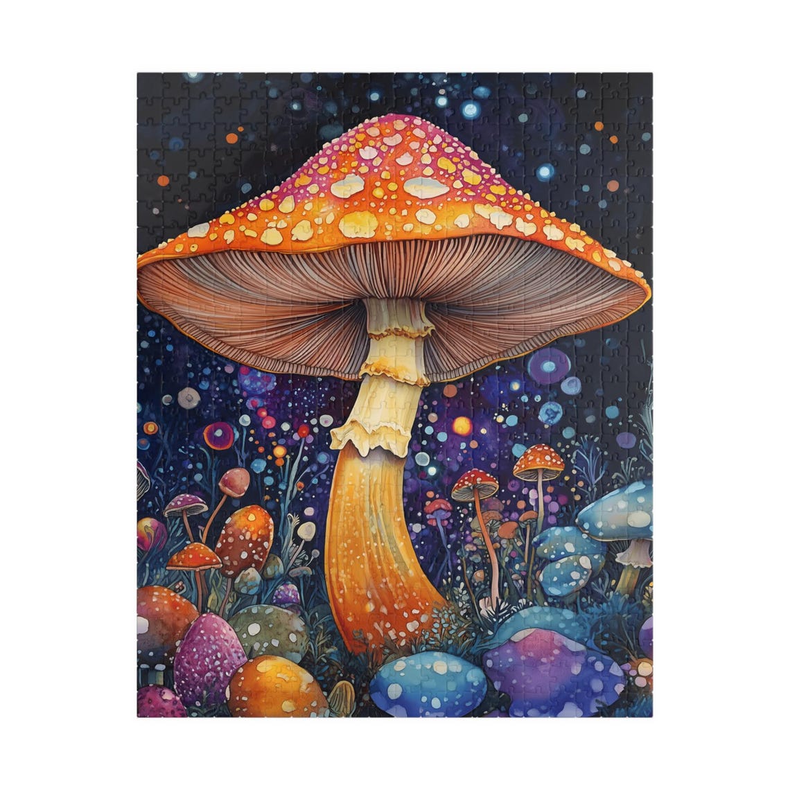 Glowing Red Capped Mushroom in a Magical Night Forest Poster - Image 2