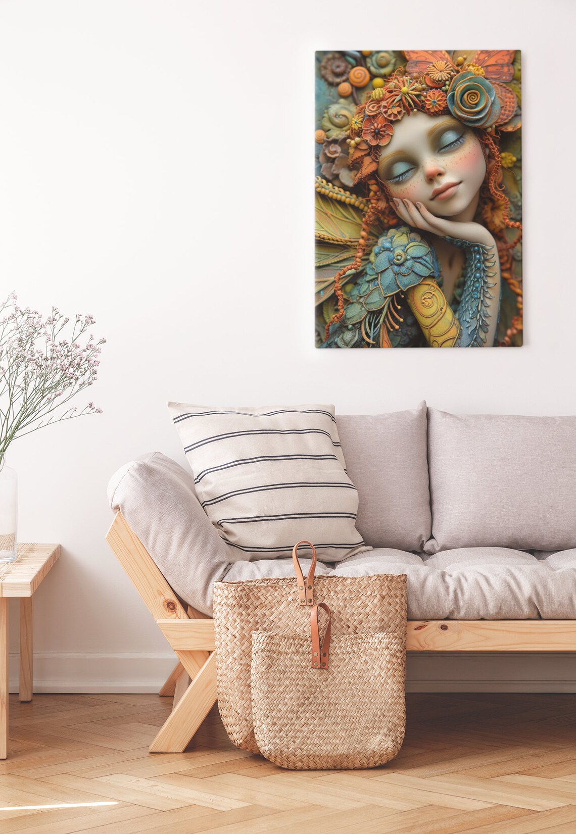 Sleeping Fairy Girl Butterfly Wings Floral Crown Dream Art Poster - Image 3