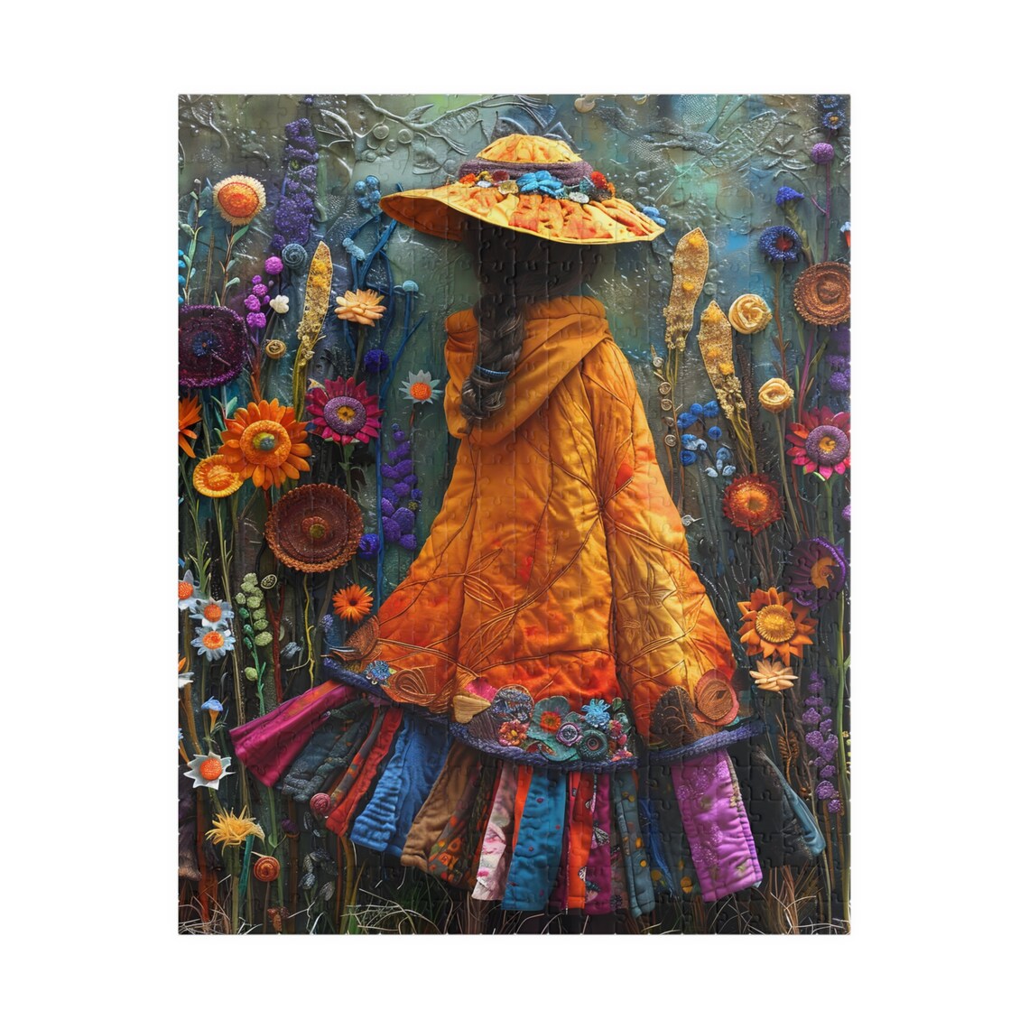 Girl in Orange Coat Walking Wildflower Field Autumn Lady Poster - Image 5