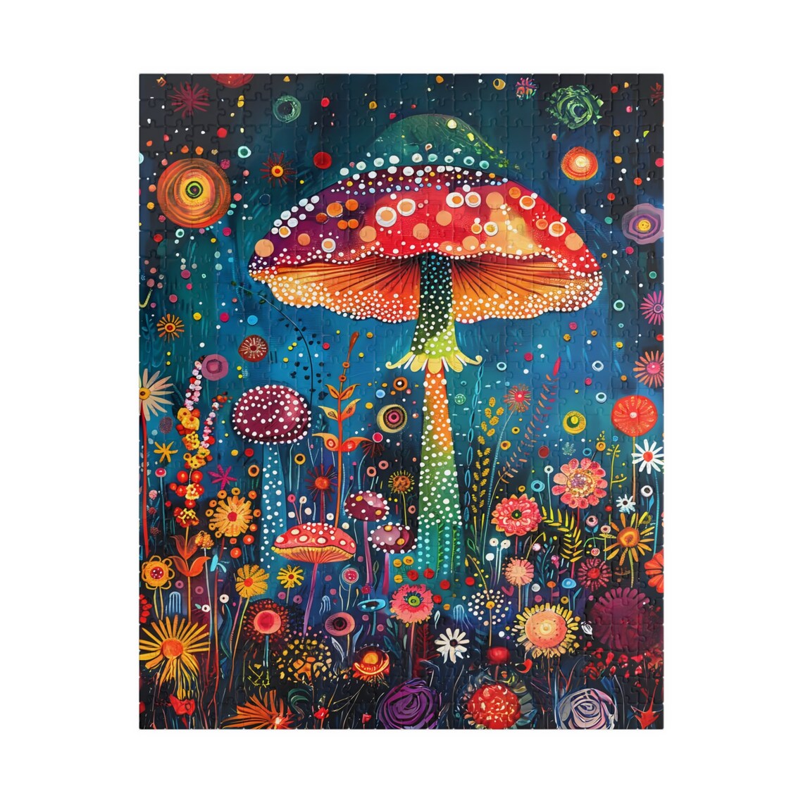 Giant Red Mushroom with Dotted Cap in a Flower Garden Poster - Image 5