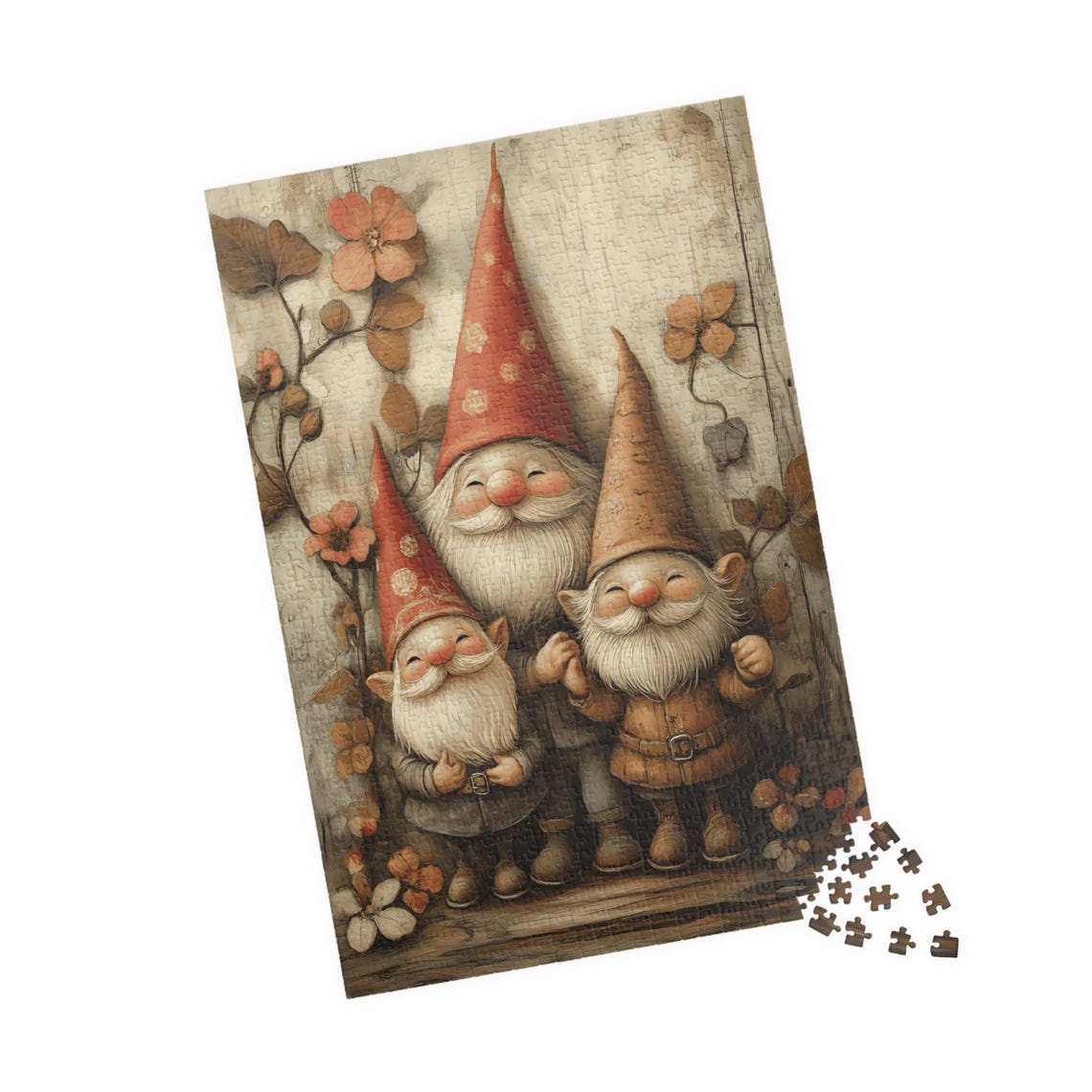 Three Smiling Gnomes Autumn Leaves Rustic Vintage Style Poster - Image 4