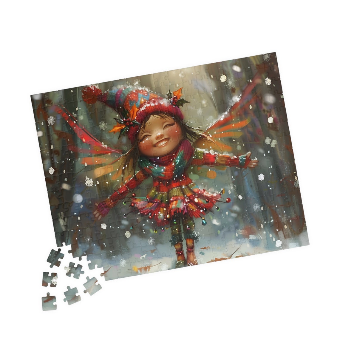 Joyful Little Winter Fairy Dancing In Falling Snow Art Poster - Image 2