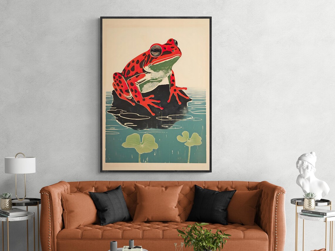 Japanese Frog Woodblock Art Print, Matsumoto Hoji