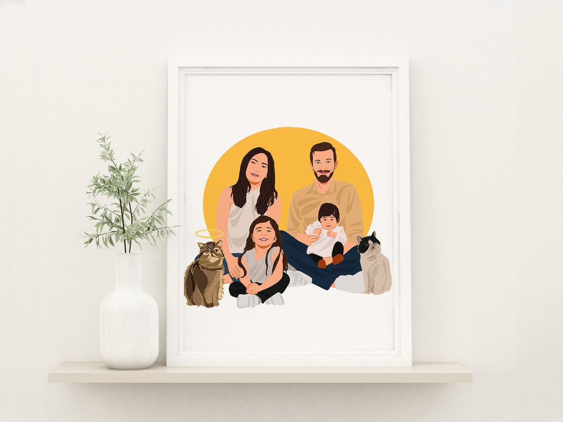 Custom Memorial Family Portrait Art Print, Loved One