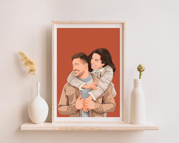 Custom Couple Portrait Drawing, Personalized Art Print