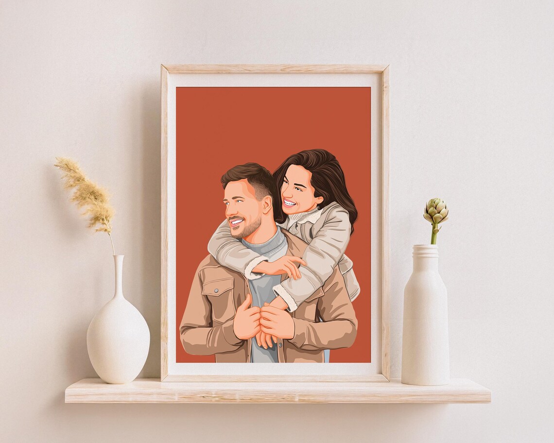 Custom Couple Portrait Drawing, Personalized Art Print