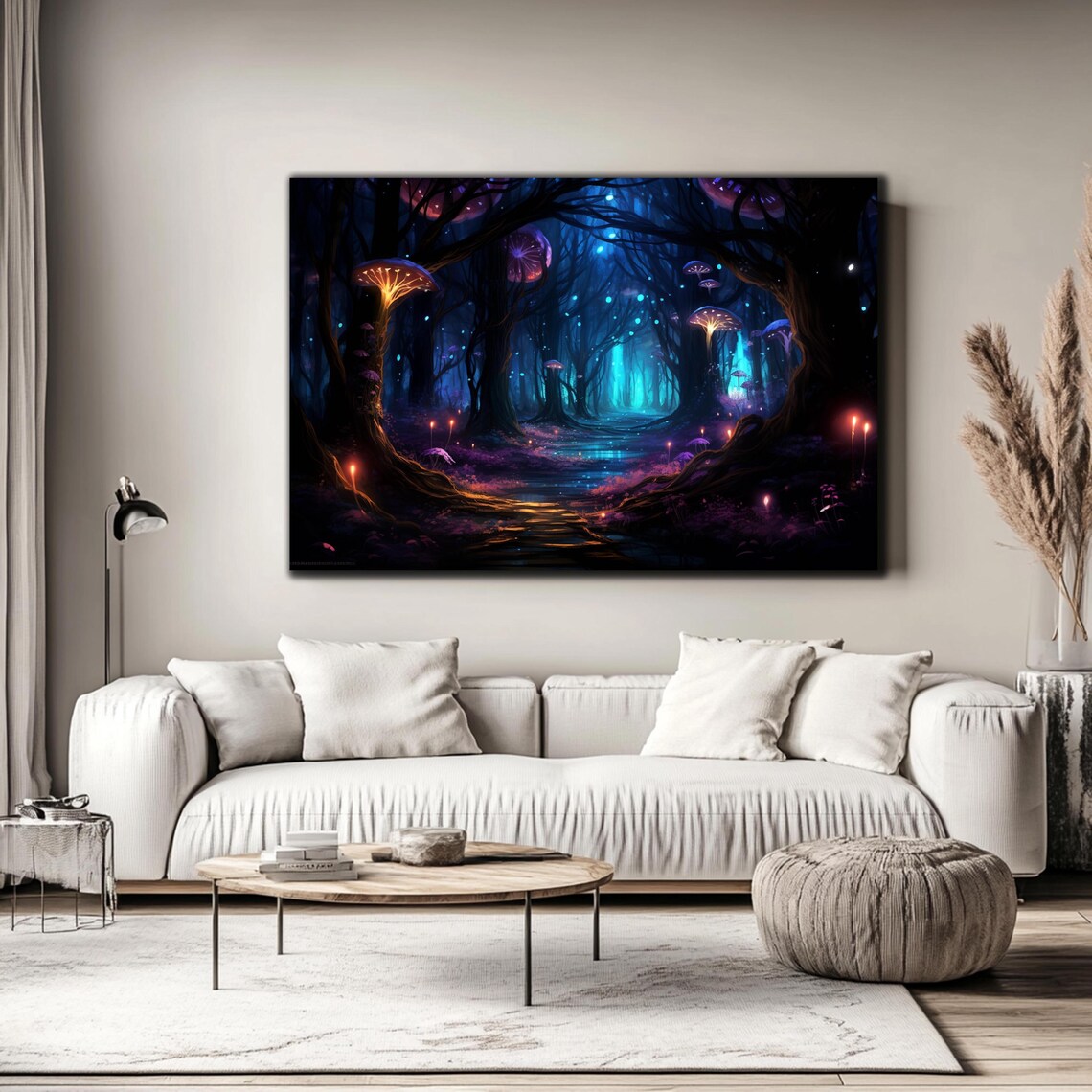 Fireflies Illuminate Forest Tempered Glass Wall Art Fantasy Neon Wall Decor Optical Illusion Artwork Psychedelic Glowing Forest Glass Art - Image 4