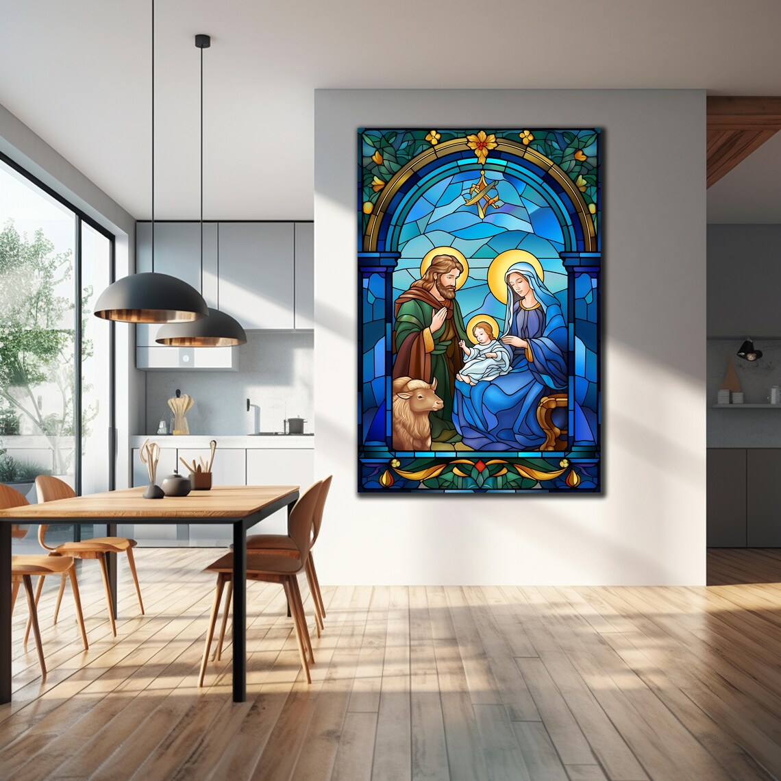 Holy Family Stained Glass Nativity Mary Joseph Jesus Lamb Art Poster - Image 4