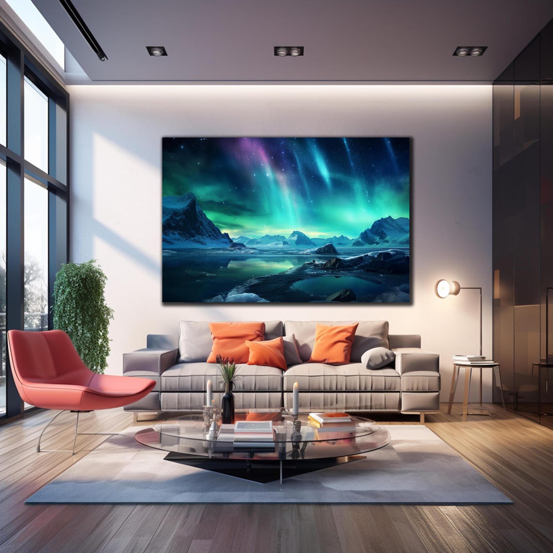 Aurora Borealis Icy Shoreline Starry Night Sky Mountain Vista Poster - Image 4