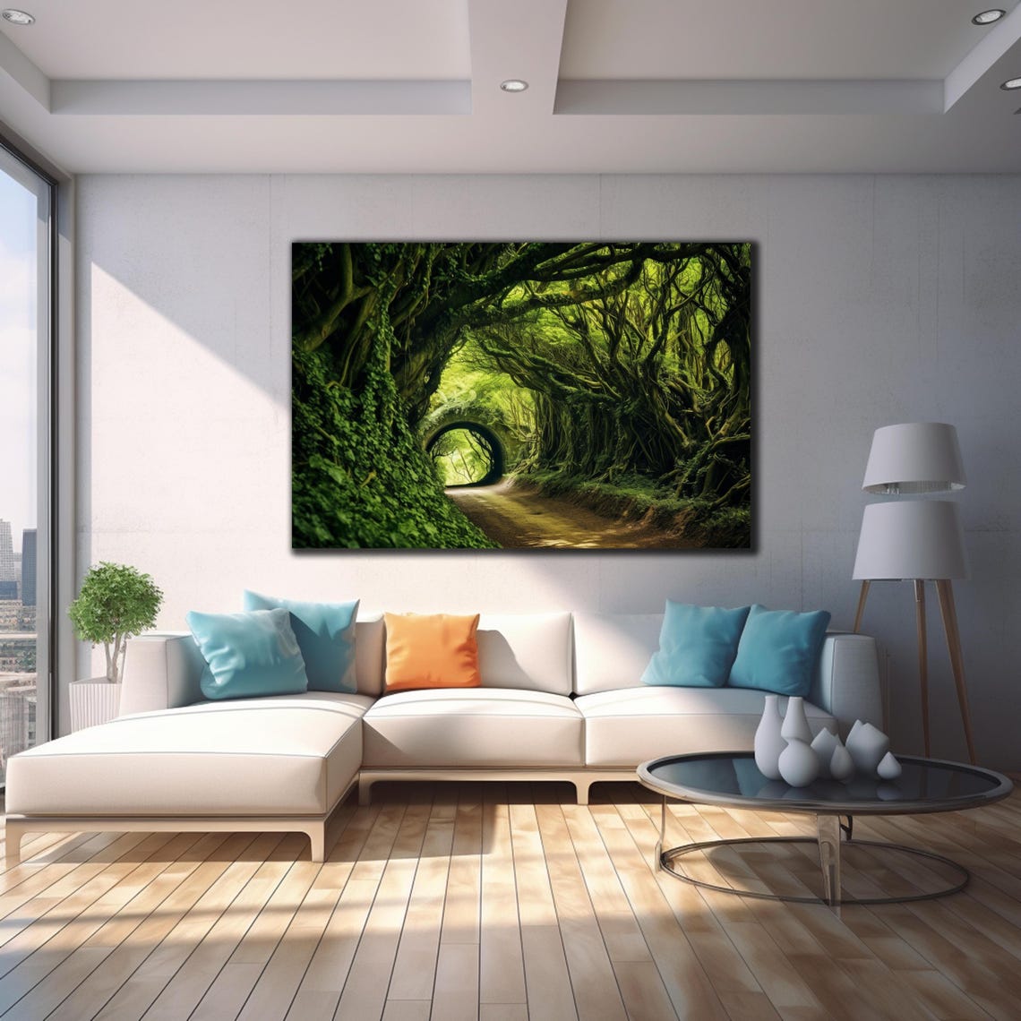 Enchanted Tree Tunnel Stone Arch Lush Green Forest Pathway Wall Poster - Image 4