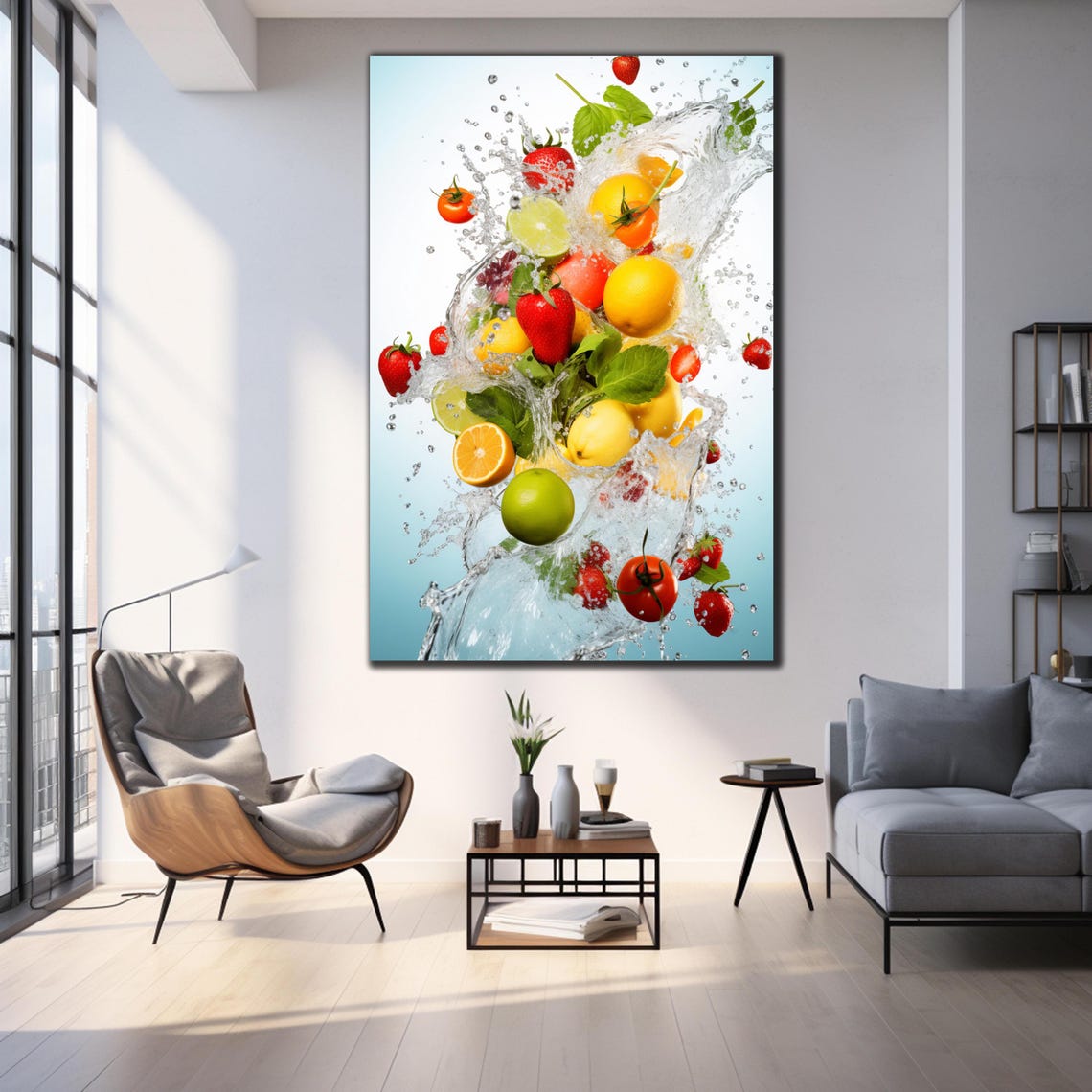 Splashing Fresh Fruit Water Explosion Kitchen Citrus Berry Wall Art - Image 3