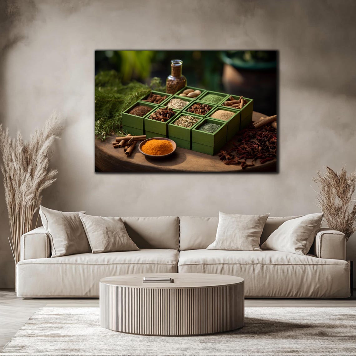 Herbs and Spices Turmeric Cinnamon Green Wooden Box Wall Art Poster - Image 4