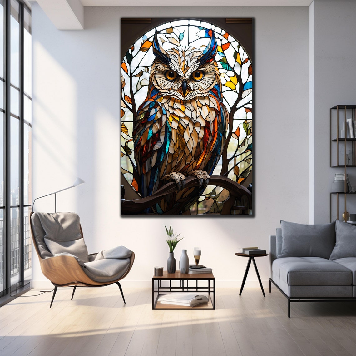 Colorful Owl Glass Wall Art Tempered Glass Art Decor Wall Art Decor Cute Owl Glass Art Glass Printing Wall Art Owl Glass Painting - Image 3