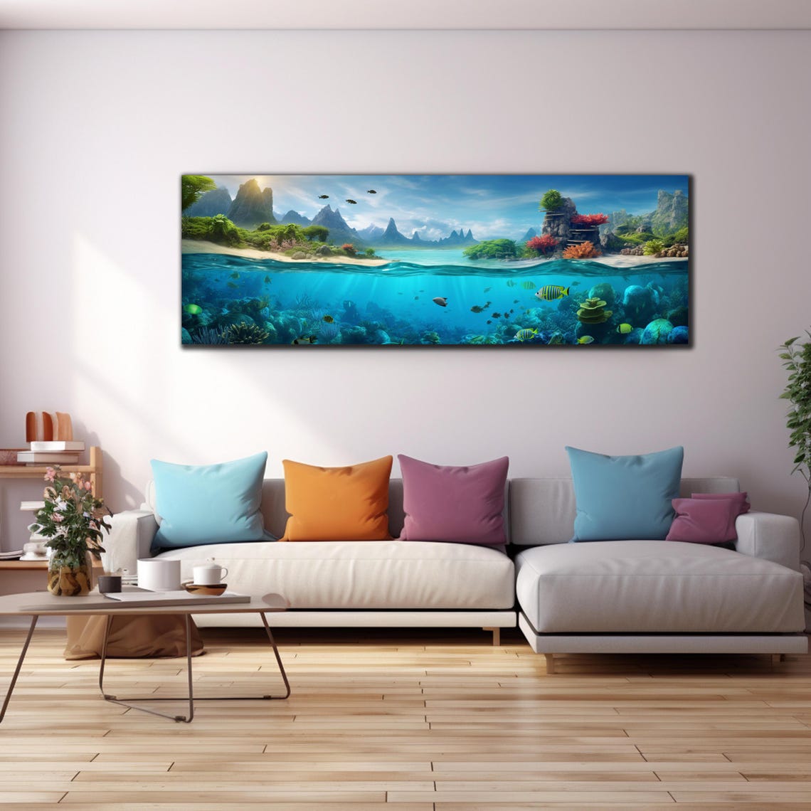 Tropical Island Split View Beach Jungle Coral Reef Panoramic Poster - Image 4