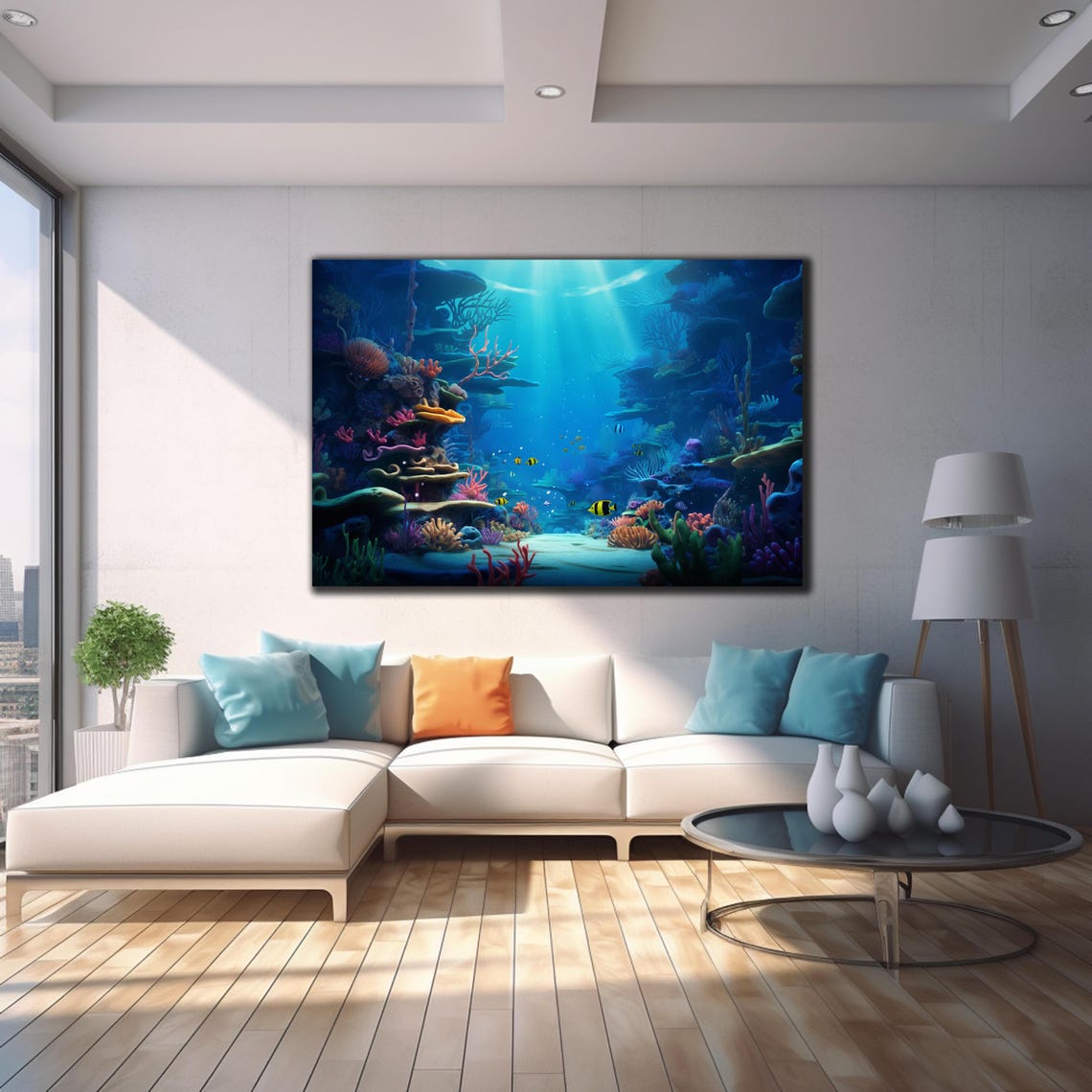 Vibrant Coral Reef Tropical Fish Sunbeams Ocean Paradise Wall Art - Image 4