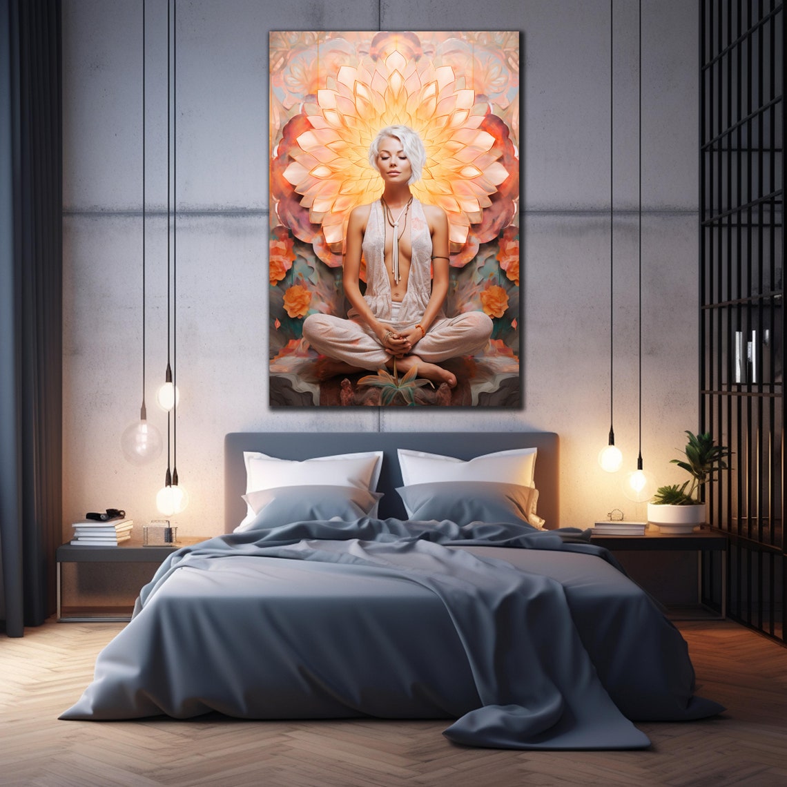 Meditating Woman Golden Lotus Halo Serene Yoga Mindfulness Poster - Image 2