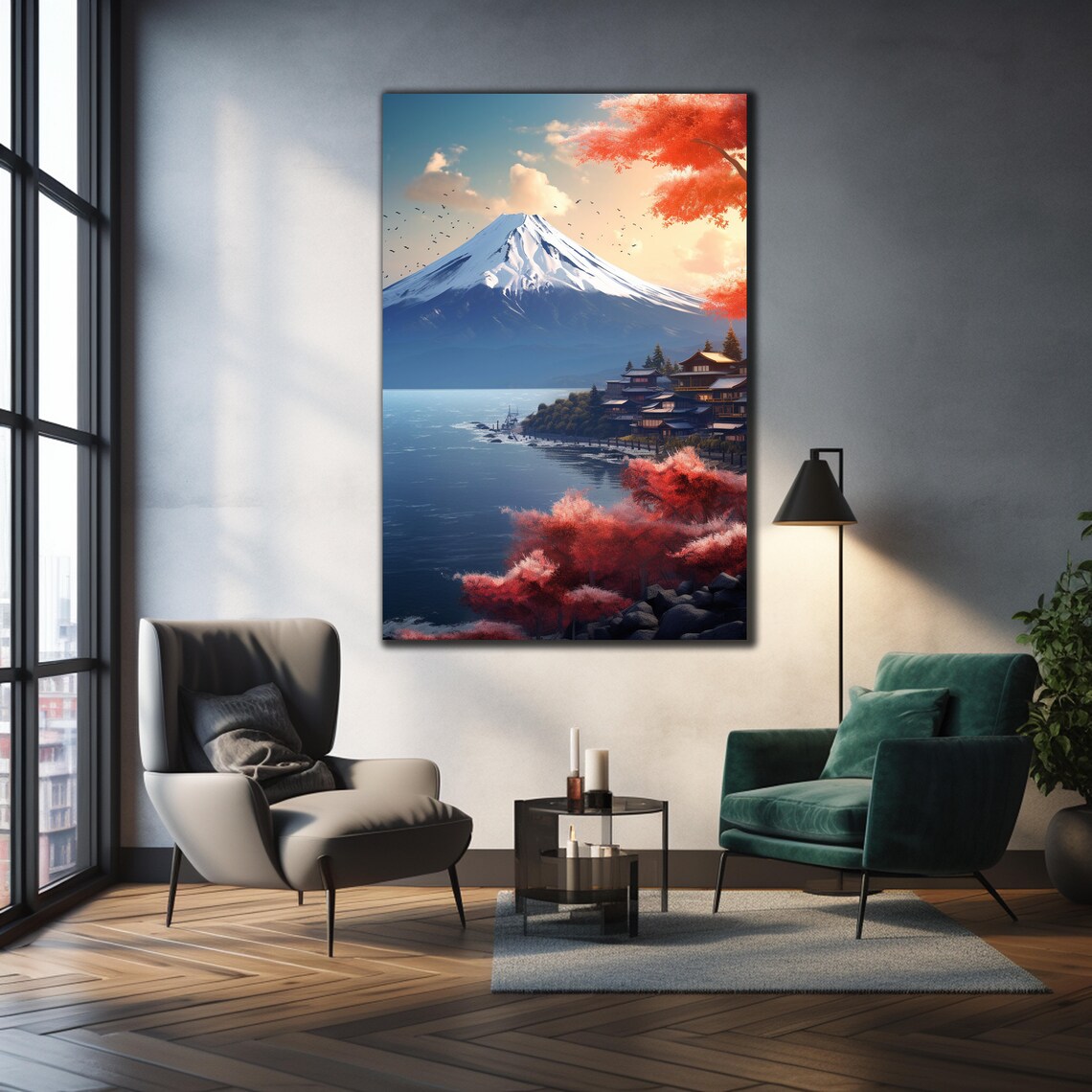Mount Fuji Autumn Maples Lake Snow Capped Peak Japan Travel Poster - Image 2