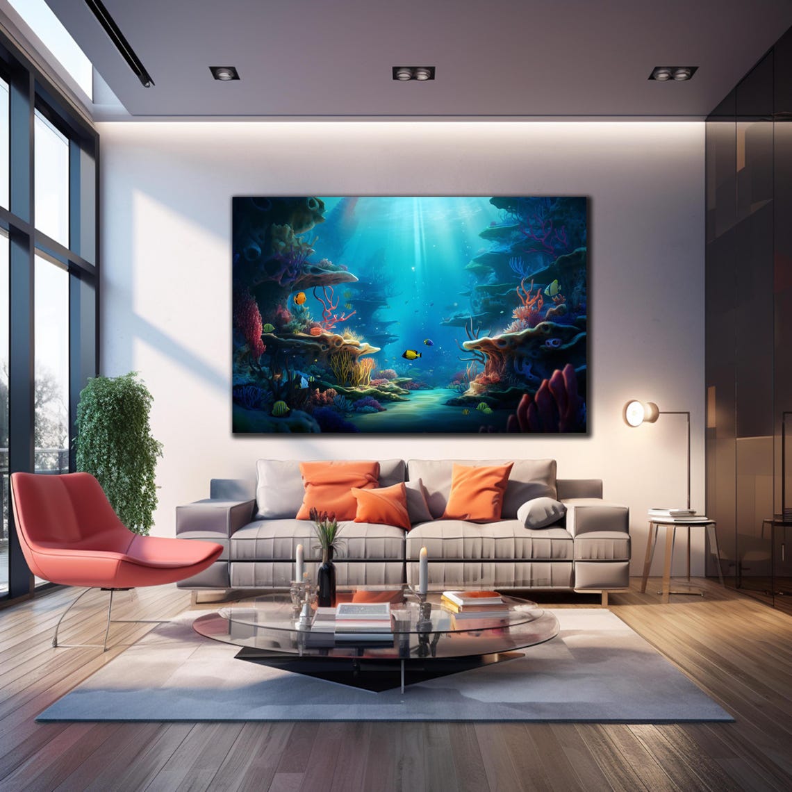 Underwater Coral Reef Sunlit Rock Arches Tropical Fish Scene Poster - Image 3