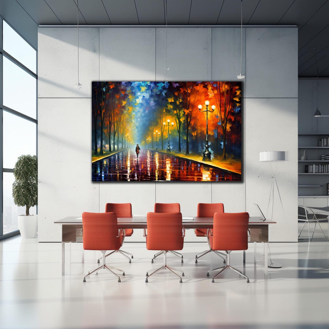 Oil Painting Landscape Glass Wall Art Oil Painting Glass Glass Print Art Street Painting Glass Art Colorful Street Lamps Art Landscape - Image 2