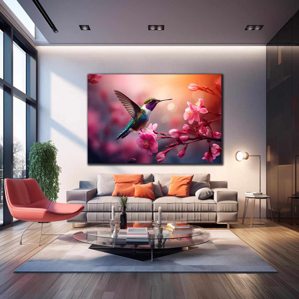 Emerald Hummingbird Pink Cherry Blossom Branch Spring Glow Poster - Image 3