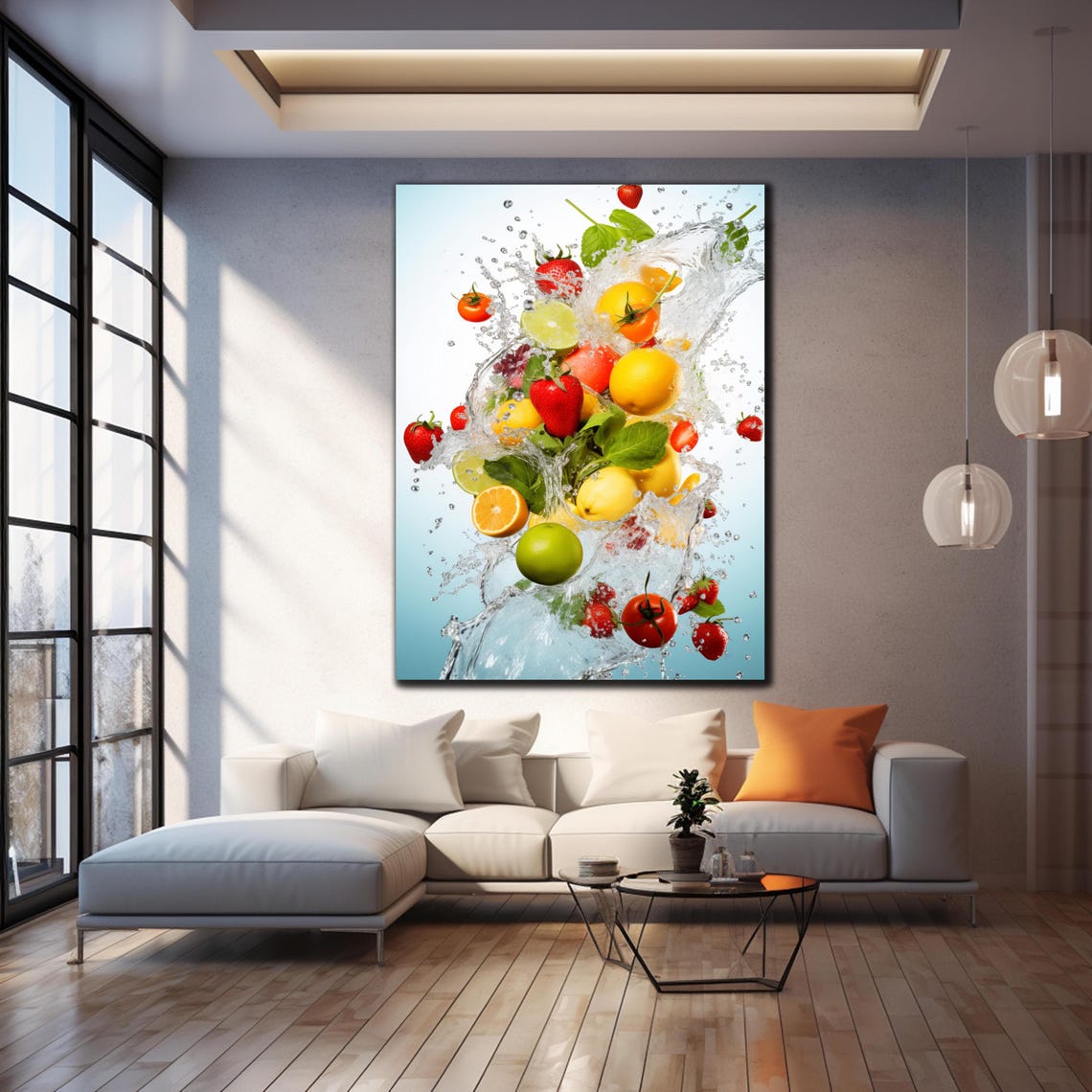 Splashing Fresh Fruit Water Explosion Kitchen Citrus Berry Wall Art - Image 4