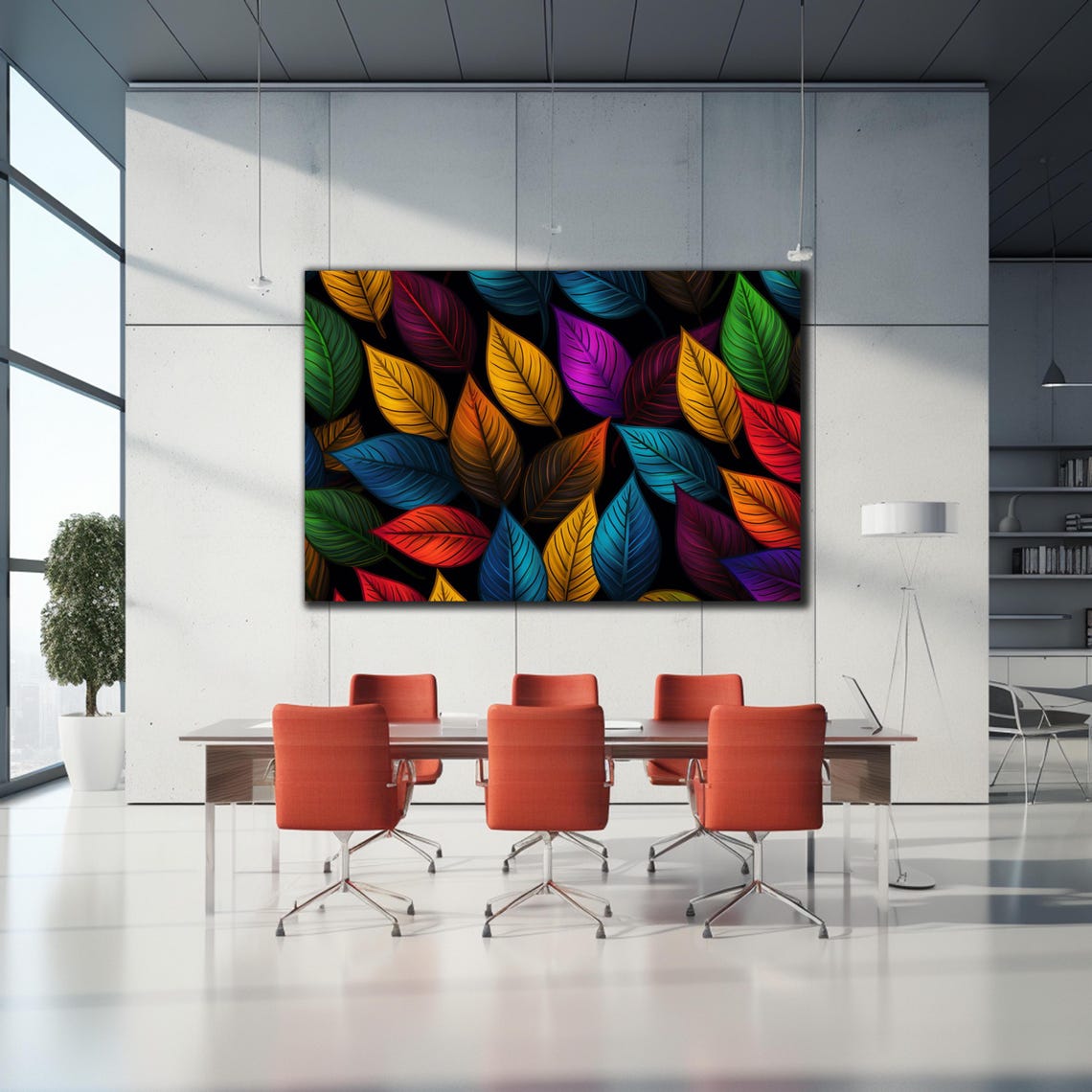 Colorful Fall Leaves Pattern Black Background Vivid Botanical Print - Image 2