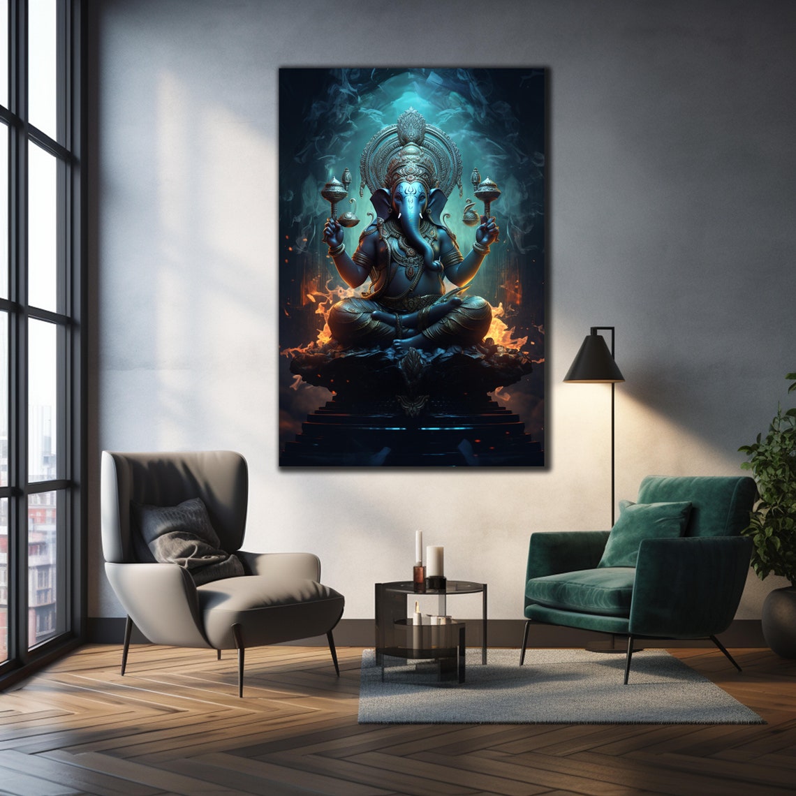 Lord Ganesha Dark Metallic Cosmic Smoke Throne Mystic Art Poster - Image 3