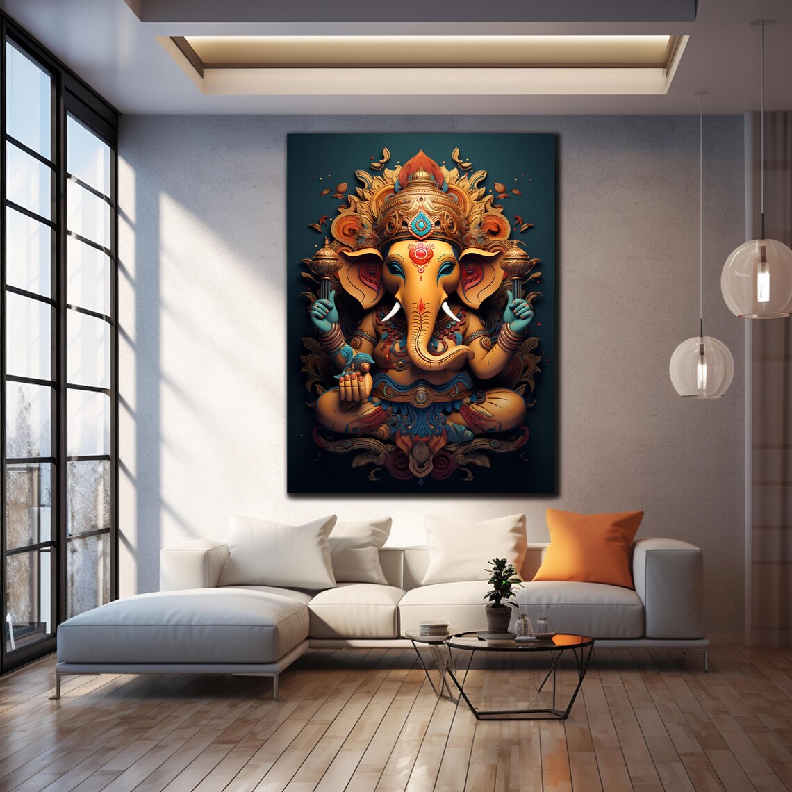 Golden Lord Ganesha Mandala Halo Teal Ornate Hindu Art Wall Poster - Image 4