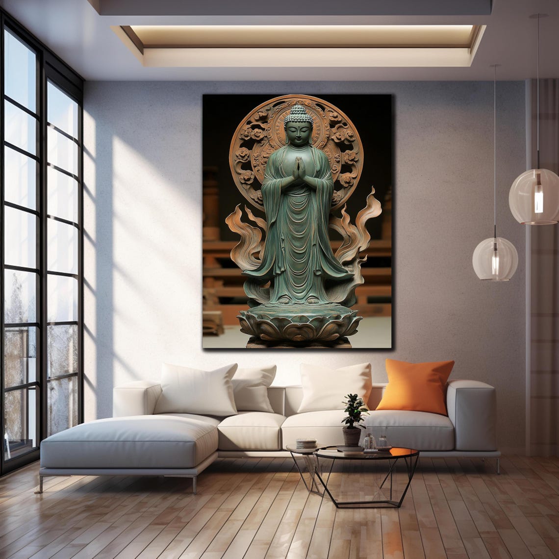 Standing Buddha Statue Praying Hands Bronze Zen Calm Wall Art Poster - Image 4