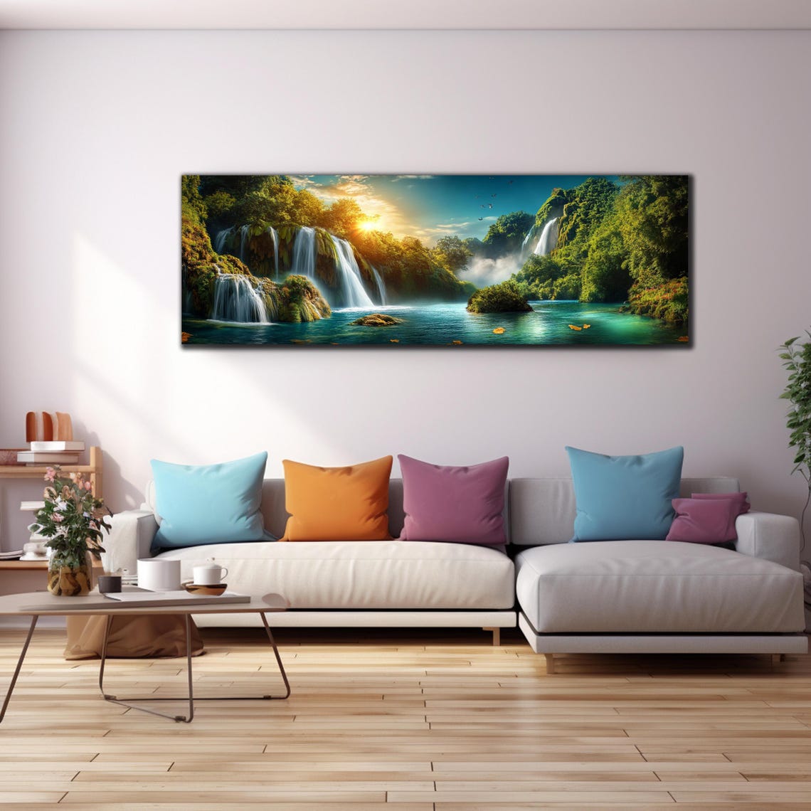 Tropical Waterfall Lagoon Sunlit Jungle Paradise Panoramic Poster - Image 4