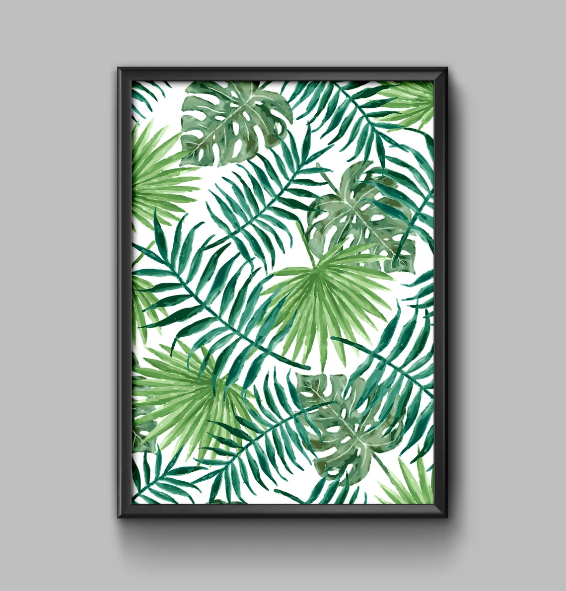 Green Watercolor Tropical Leaves Pattern Palm Monstera Art Poster - Image 2